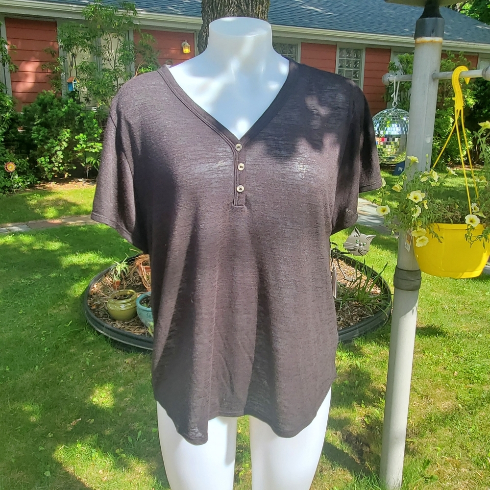 Time and Tru Flutter Sleeve Henley NWT
